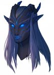  2014 ambiguous_gender bioluminescence blue_eyes demon freckles glowing glowing_eyes grey_hair grey_skin hair high_rez horn long_hair mutisija plain_background pointy_ears solo valeram white_background 