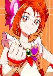  cure_rouge detached_sleeves eyelashes hair_ornament happy kurochiroko looking_at_viewer magical_girl natsuki_rin precure red red_background red_eyes red_hair shirt short_hair sketch smile solo spiked_hair standing wrist_cuffs yes!_precure_5 