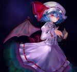  bat_wings blue_hair dress hat pink_eyes remilia_scarlet short_hair slit_pupils solo touhou uma_(ninjin_misaki) wings 