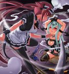  :p airi_(queen's_blade) alice_(queen's_gate) armpits arms_up black_legwear blue_eyes blush breasts cleavage empty_eyes ghost gloves green_hair gun kneeling licking_lips light_smile long_hair maid maid_headdress medium_breasts multiple_girls naughty_face parted_lips pee peeing peeing_self queen's_blade queen's_gate red_eyes red_hair scythe shirosame thighhighs tongue tongue_out twintails very_long_hair weapon wet wet_clothes wrist_cuffs zettai_ryouiki 