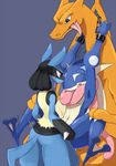  2014 ambiguous_gender amphibian blue_eyes bound canine charizard claws dragon furukara greninja group group_sex half-closed_eyes lucario male mammal nintendo open_mouth pok&eacute;mon red_eyes sex tears teeth threesome tongue tongue_out video_games wings 