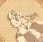  animal_ears ass asymmetrical_wings bad_deviantart_id bad_id breasts claws commentary curvy dizmathik english_commentary futatsuiwa_mamizou hand_on_another's_cheek hand_on_another's_face houjuu_nue large_breasts multiple_girls no_eyewear nude raccoon_ears raccoon_tail sepia_background short_hair tail touhou wings yuri 