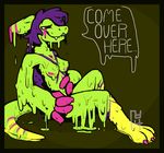  2014 breasts claws dawn female goo hair liquidrabbit monster simple_background slime smile solo text 