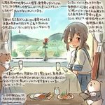  colored_pencil_(medium) curry curry_rice dated flower food fubuki_(kantai_collection) kantai_collection kirisawa_juuzou non-human_admiral_(kantai_collection) numbered ponytail rice school_uniform serafuku shrimp shrimp_tempura tempura traditional_media train_interior translation_request twitter_username vase window 