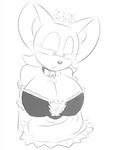  bat big_breasts breasts choker cleavage clothed clothing female maid maid_uniform mammal monochrome rouge_the_bat sega solo sonic_(series) unknown_artist 