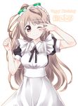  alternate_costume bad_id bad_pixiv_id blush brown_eyes brown_hair enmaided happy_birthday long_hair looking_at_viewer love_live! love_live!_school_idol_project maid maid_headdress minami_kotori one_eye_closed one_side_up simple_background smile solo v v_over_eye white_background wonder_zone yukari_yukke 