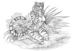  breasts feline female kneeling korrok mammal monochrome nude solo tiger 