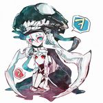  ? anklet barefoot blue_eyes cape horns jewelry kairi_(kai_ri) kantai_collection monster multiple_girls northern_ocean_hime pale_skin red_eyes shinkaisei-kan sitting spoken_question_mark tentacles translated turret white_hair wo-class_aircraft_carrier 