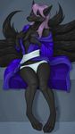  2013 anthro black_fur black_nose breasts camel_toe clothing digitigrade female fur grey_eyes hair japanese_clothing kimono ldr looking_at_viewer multiple_tails panties purple_hair solo underwear 