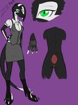  2013 3_toes black_body black_hair claws dinosaur eyewear female glasses green_eyes hair hand_on_hip high_heels hindpaw ldr model_sheet paws purple_background raptor scalie skirt soles solo standing toe_claws toes white_body white_hair zena 