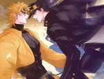  black_hair blonde_hair dio_brando gunbam heart jacket jojo_no_kimyou_na_bouken kuujou_joutarou multiple_boys yellow_jacket 