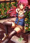  alternate_hairstyle breasts cherry_in_the_sun cleavage commentary flower fur_trim highres large_breasts logo long_hair one_piece pink_hair rebecca_(one_piece) sitting solo thighhighs what_if yellow_eyes 