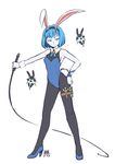  animal_ears armpits blue_eyes blue_hair blue_skin bunny_ears bunny_tail bunnysuit genderswap genderswap_(mtf) hairband high_heels league_of_legends looking_at_viewer nam_(valckiry) pantyhose parted_lips short_hair solo tail whip xerath 