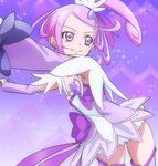  cure_sword dokidoki!_precure earrings hair_ornament haruyama_kazunori heart jewelry kenzaki_makoto lavender_hair magical_girl ponytail precure purple_background purple_eyes short_hair skirt smile solo spade_(shape) spade_earrings spade_hair_ornament 