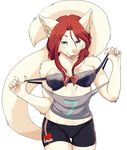  2014 anthro bra cat clothing feline female looking_at_viewer mammal plain_background saliva shebeast shirt shorts solo tongue tongue_out underwear undressing white_background 