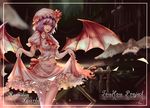  :d ascot bat_wings character_name copyright_name frilled_skirt frills hat kiyomasa_ren lavender_hair midriff mob_cap open_mouth puffy_short_sleeves puffy_sleeves red_eyes remilia_scarlet short_hair short_sleeves skirt skirt_hold sleeves slit_pupils smile touhou wings 