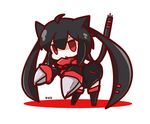  ahoge animal_ears bent_over black_hair cat_ears cat_tail chibi claws long_hair looking_at_viewer nuu_(nu-nyu) open_mouth original red_eyes solo tail translation_request twintails 