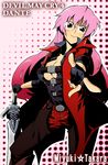  bad_id bad_pixiv_id belt breasts chaps cleavage coat cosplay dante_(devil_may_cry) dante_(devil_may_cry)_(cosplay) devil_may_cry finger_gun fingerless_gloves glasses gloves izumi_konata large_breasts long_hair looking_at_viewer lucky_star pink_hair purple_eyes rebellion_(sword) solo sword takara_miyuki tkhs weapon 