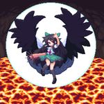  bad_id bad_pixiv_id black_hair bow cape cave kneehighs kou_2008 long_hair lowres molten_rock pixel_art red_eyes reiuji_utsuho skirt socks solo touhou wings 