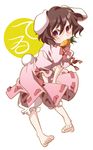  animal_ears bad_id bad_pixiv_id barefoot bloomers brown_hair bunny_ears bunny_tail carrot character_name feet inaba_tewi mouth_hold oharu_oyasumi red_eyes short_hair solo tail touhou underwear 