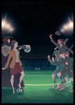  ball beret coat eyes_closed football green_hair hat heels high_heels highres necktie open_mouth shoes short_hair soccer soccer_ball studio_qube 