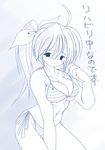  bikini ishiyama_tateka long_hair monochrome ponytail solo striped striped_bikini striped_swimsuit swimsuit translated 