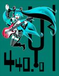  aqua_hair bad_id bad_pixiv_id closed_eyes detached_sleeves guitar hatsune_miku headphones instrument jumping long_hair necktie nisoushiki skirt smile solo thighhighs twintails very_long_hair vocaloid zettai_ryouiki 