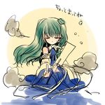  cloud detached_sleeves frog green_hair kochiya_sanae long_hair solo torii_sumi touhou 