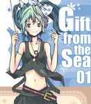  bad_id bad_pixiv_id bare_shoulders blush casual collarbone green_eyes green_hair hair_ornament hair_ribbon hatsune_miku jewelry midriff navel necklace ribbon solo twintails vinzerd vocaloid 