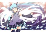  angel_wings closed_eyes detached_sleeves hatsune_miku long_hair saka solo thighhighs twintails very_long_hair vocaloid wings zettai_ryouiki 