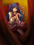  bad_id bad_pixiv_id blue_eyes blue_hair bow choker dress flower furudo_erika hair_flower hair_ornament long_hair nohoho pantyhose pink_bow severed_hand severed_limb sitting solo twintails umineko_no_naku_koro_ni 