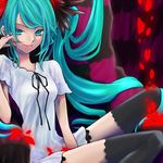  aqua_eyes aqua_hair aqua_nails bad_id bad_pixiv_id hair_ribbon hatsune_miku long_hair nail_polish petals ribbon skirt smile solo strib_und_werde thighhighs twintails vocaloid world_is_mine_(vocaloid) zettai_ryouiki 