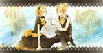  1girl aku_no_musume_(vocaloid) bad_id bad_pixiv_id black_dress blonde_hair brother_and_sister dress evillious_nendaiki flower hair_ornament hairband hairclip kagamine_len kagamine_rin lolita_hairband ria_(pixiv251058) riliane_lucifen_d'autriche rose short_hair siblings twins vocaloid yellow_eyes 