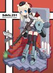  animal_ears balkenkreuz blonde_hair blue_eyes breasts faux_figurine garrison_cap girl_arms ground_vehicle gun hat headphones iron_cross machine_gun mecha_musume medium_breasts mg34 military military_hat military_uniform panzerfaust reichsadler sdkfz_251_(personification) solo thighhighs uniform weapon world_war_ii zeco 