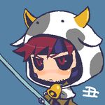  animal_costume bantrain black_sclera boy_cow brown_hair chibi cow cow_costume cow_print gambit lowres male male_focus marvel oekaki red_eyes togatsuko x-men 