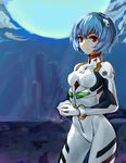  ayanami_rei blue_hair bodysuit cloud conjaku moon neon_genesis_evangelion night plugsuit red_eyes short_hair solo white_bodysuit 