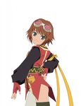  brown_hair fingerless_gloves gloves goggles hand_on_hip rita_mordio sash short_hair solo tales_of_(series) tales_of_vesperia tales_of_vs thighhighs tomboy 