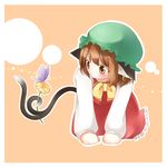  animal_ears bad_id bad_pixiv_id brown_hair bug butterfly cat_ears cat_tail chen earrings flower hat insect jewelry mito_tsubaki multiple_tails outline prehensile_tail short_hair solo tail touhou white_outline 