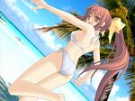  asaji_satsune bad_id bad_pixiv_id beach bikini brown_eyes brown_hair copyright_request day dutch_angle long_hair looking_back outdoors photo_background ponytail solo swimsuit 