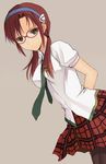  breasts evangelion:_2.0_you_can_(not)_advance glasses hairband hijiri_ruka long_hair makinami_mari_illustrious medium_breasts necktie neon_genesis_evangelion pantyhose plaid plaid_skirt rebuild_of_evangelion school_uniform skirt solo 