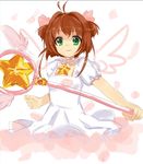  brown_hair cardcaptor_sakura child choker green_eyes hoshi_no_tsue kinomoto_sakura magical_girl pink_choker rosier short_hair smile solo star star_choker wings 