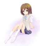  arm_support bad_id bad_pixiv_id blush brown_eyes brown_hair hair_ornament hairclip highres hirasawa_yui iizuka_ena k-on! school_uniform sitting socks solo sweater_vest 