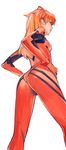  ass bangs blue_eyes bodysuit bracer breasts closed_mouth from_below from_side gloves hair_between_eyes hands_on_hips headgear highres kiyohisa kneepits legs_apart long_hair looking_to_the_side medium_breasts neon_genesis_evangelion orange_hair pilot_suit plugsuit profile red_bodysuit simple_background sketch skin_tight solo souryuu_asuka_langley standing two_side_up white_background 