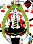  detached_sleeves green_hair hatsune_miku heterochromia koyuko_(uco) long_hair necktie railroad_crossing red_eyes road_sign sign skirt solo stop_sign striped thighhighs traffic_light twintails vocaloid yellow_eyes zettai_ryouiki 