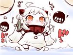  ahoge aircraft airplane chibi comic horns kantai_collection long_hair mittens monster northern_ocean_hime red_eyes sako_(bosscoffee) shinkaisei-kan solo sparkle translated white_hair 