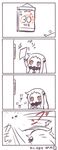  4koma calendar_(object) comic directional_arrow go_back! highres horns kantai_collection long_hair northern_ocean_hime red_eyes shinkaisei-kan throwing translated white_hair yuzuki_gao 