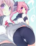  ass bike_shorts braid cameltoe character_name comic dress kantai_collection long_hair looking_at_viewer looking_back nenohi_(kantai_collection) panties_under_bike_shorts pink_hair sailor_dress see-through signature solo thigh_gap trefoil twitter_username watanon_(gakushokutei) 