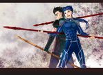  ahoge bad_id bad_pixiv_id black_hair blue_hair fate/stay_night fate/zero fate_(series) gae_bolg gae_buidhe gae_dearg highres lancer lancer_(fate/zero) multiple_boys polearm ponytail spear weapon ycco_(estrella) 