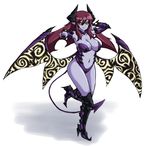  black_sclera boots breasts center_opening cleavage demon_girl demon_horns demon_tail demon_wings fearless_night hell_princess high_heels horns knee_boots large_breasts long_hair low_wings paul_gq pointy_ears purple_hair purple_skin smile solo tail wings yellow_eyes 