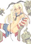  after_sex black_panties blonde_hair blue_eyes breasts cum cum_in_pussy cum_on_body cum_on_lower_body elbow_gloves gloves hairband kantai_collection long_hair navel panties pussy rensouhou-chan sentou shimakaze_(kantai_collection) skirt skirt_around_one_leg small_breasts solo spread_legs striped striped_legwear thighhighs torn_clothes uncensored underwear white_background white_gloves 